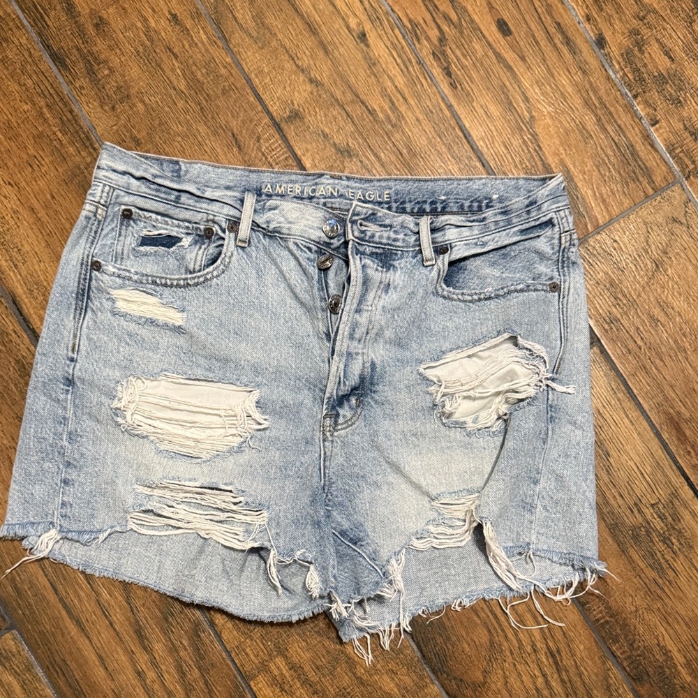 American Eagle Outfitters Light Blue Distressed Jean Shorts